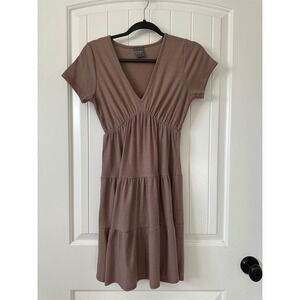 Olivia Rae Ribbed Tiered Dress V-Neck Short‎ Sleeve Casual Brown Size Small